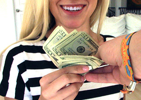 Jobless blonde spreads legs for boy to get some cash