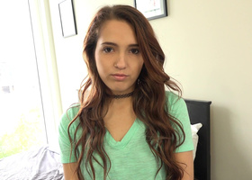 Cute barely legal brunet performing a blowjob