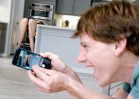 Redheaded whore is filmed by a perverted boy