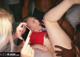 Gorgeous white girls ripped apart in a group vid