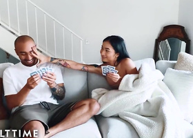 Loving couple enjoying hardcore banging on a bed