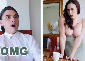 Standing sex with a horny brunette stepmommy